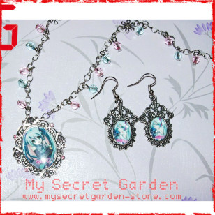 Vocaloid Miku Hatsune 初音ミク anime Cabochon Necklace & Earrings Set